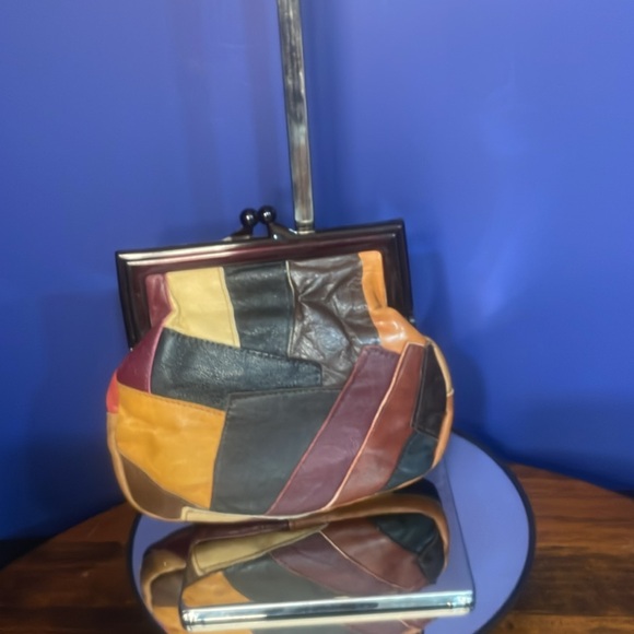 Boho Leather Patchwork Coin Purse Kiss Lock - Picture 2 of 5